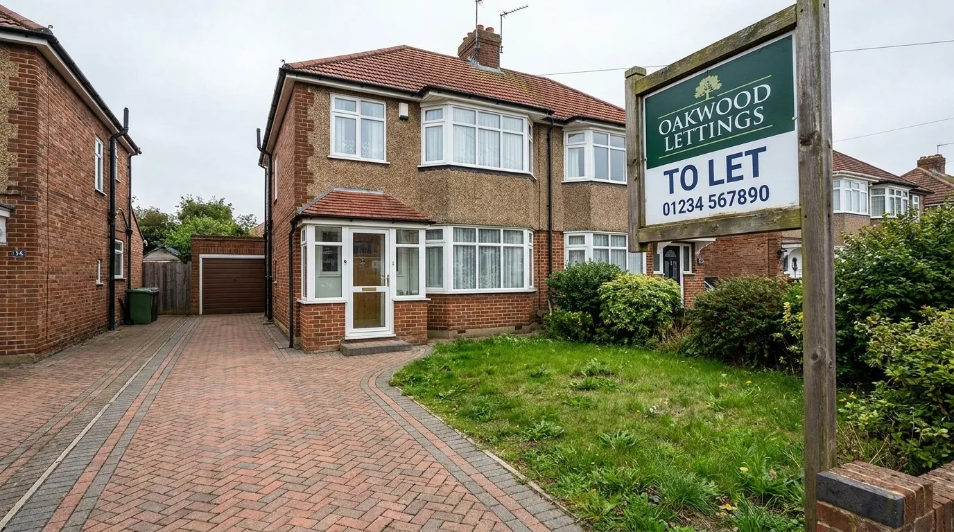 A rental house with a To Let board and a freshly cleaned driveway